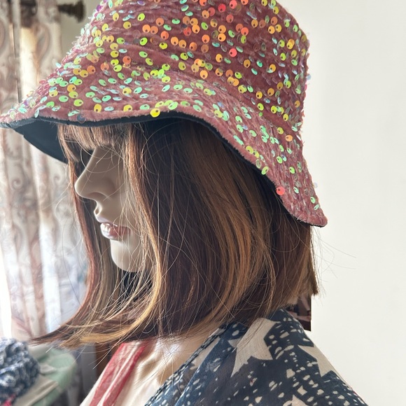 Gemma Sequined Bucket Hat in Pink - Picture 2 of 6